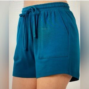 Zenana Teal Blue cotton drawstring shorts size small